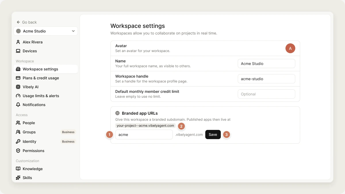 Publish apps with branded URLs