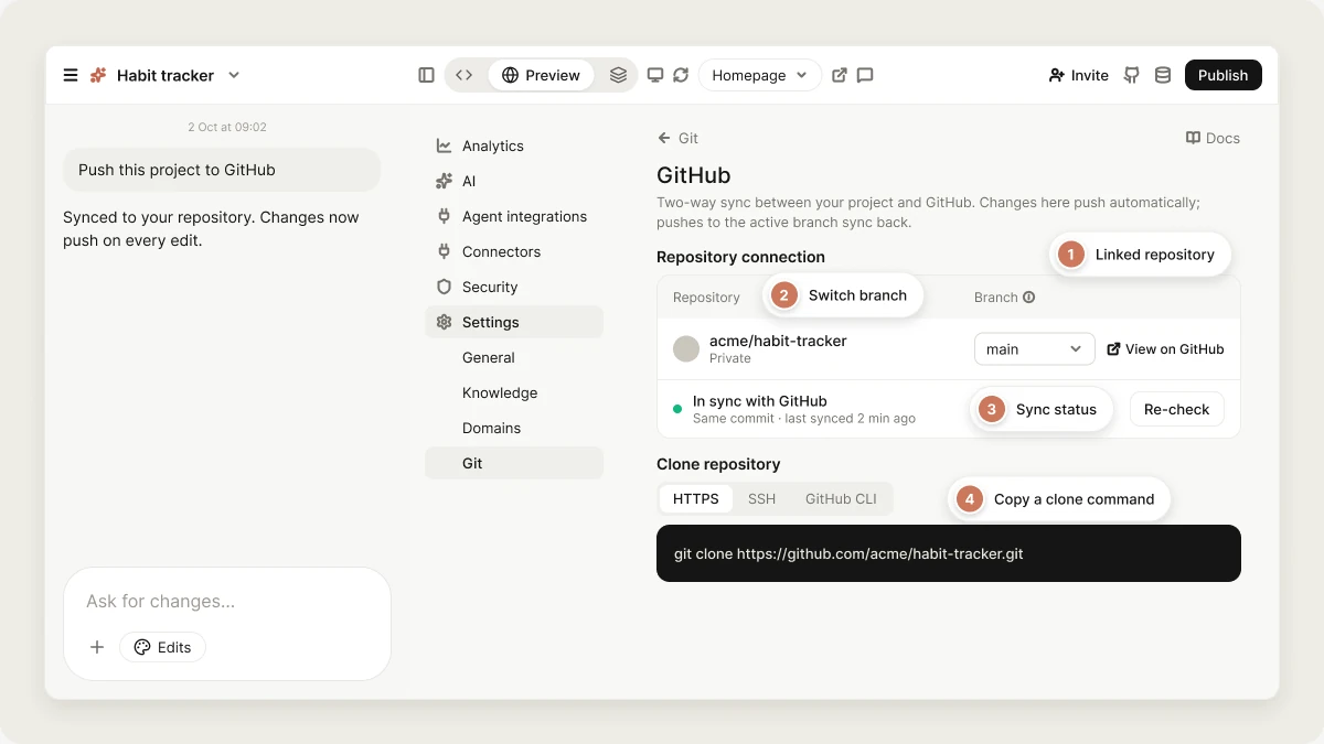 Sync your project with GitHub