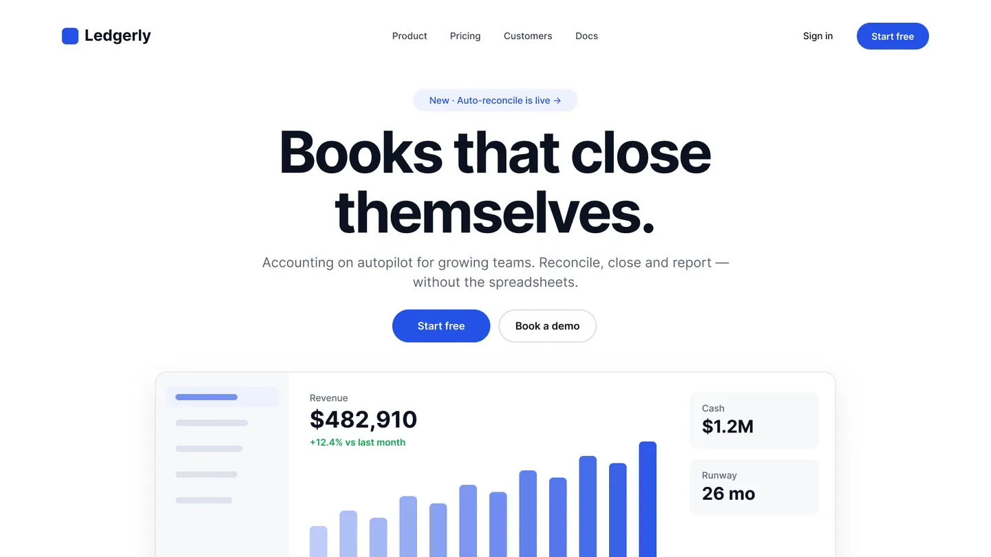 Ledger, a fintech SaaS web app with a database and sign-in, built with Vibely