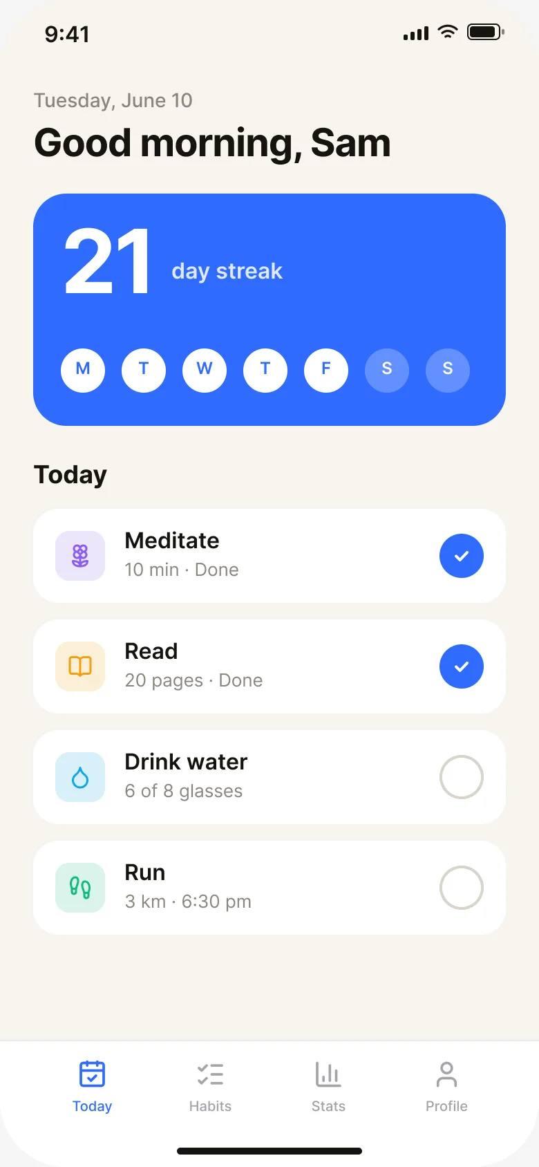 A habit-tracking mobile app built with Vibely